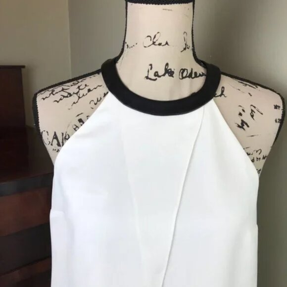 New Tibi Arden high neck halter leather trim crepe draped sleeveless blouse top - Picture 5 of 6